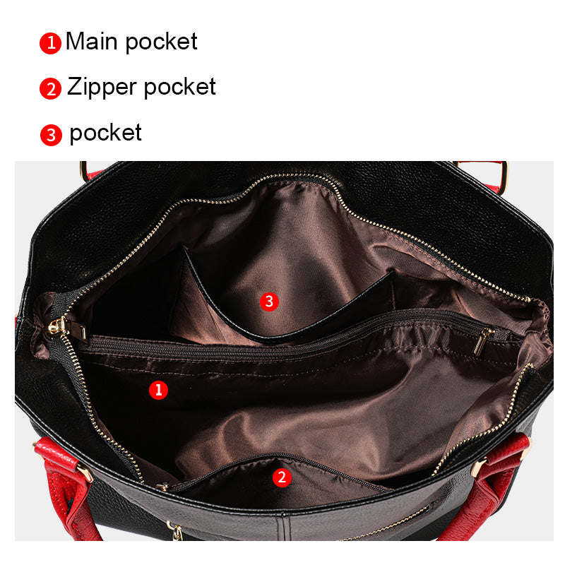 Genuine Cowhide Color Block Pebbled Womens Oversized Hobo Tote Bag,Soft Spacious Multi Zipper Pocket Travel Crossbody Shoulder Handbag