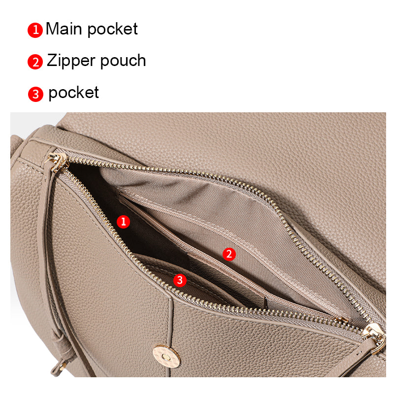 Genuine Cowhide Pebbled Crescent Hobo Shoulder Bag,Detachable Adjustable Cross Strap Magnetic Flap Multi Compartment Womens Two Way Carry Purse