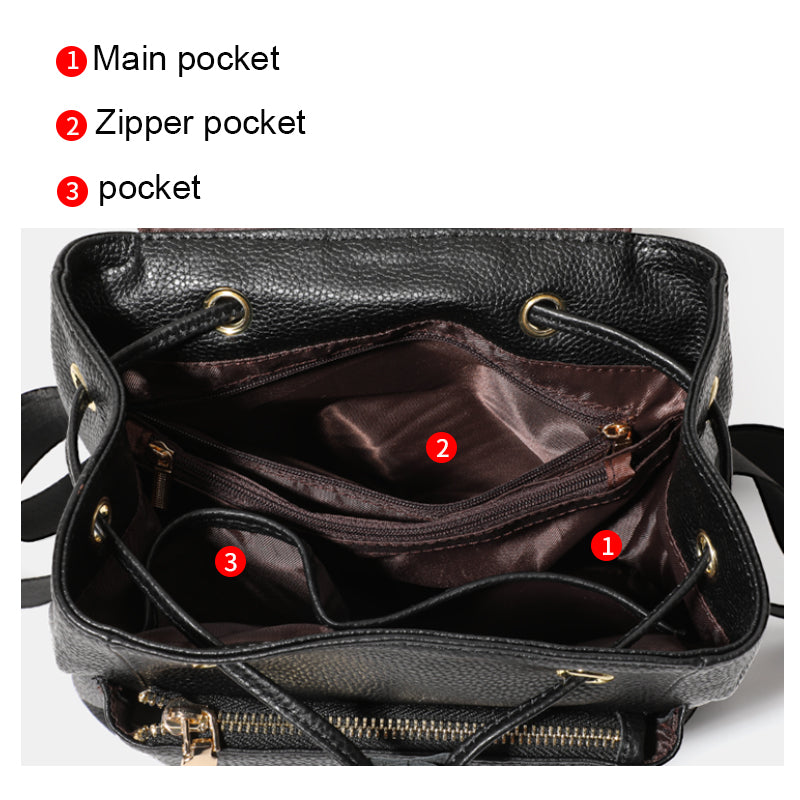 Genuine Cowhide,Pebble Grain,Flap Drawstring Backpack,Women Anti Theft Convertible Bag,Dual Shoulder Carry,Cross Carry,Daily Outing,Short Trip