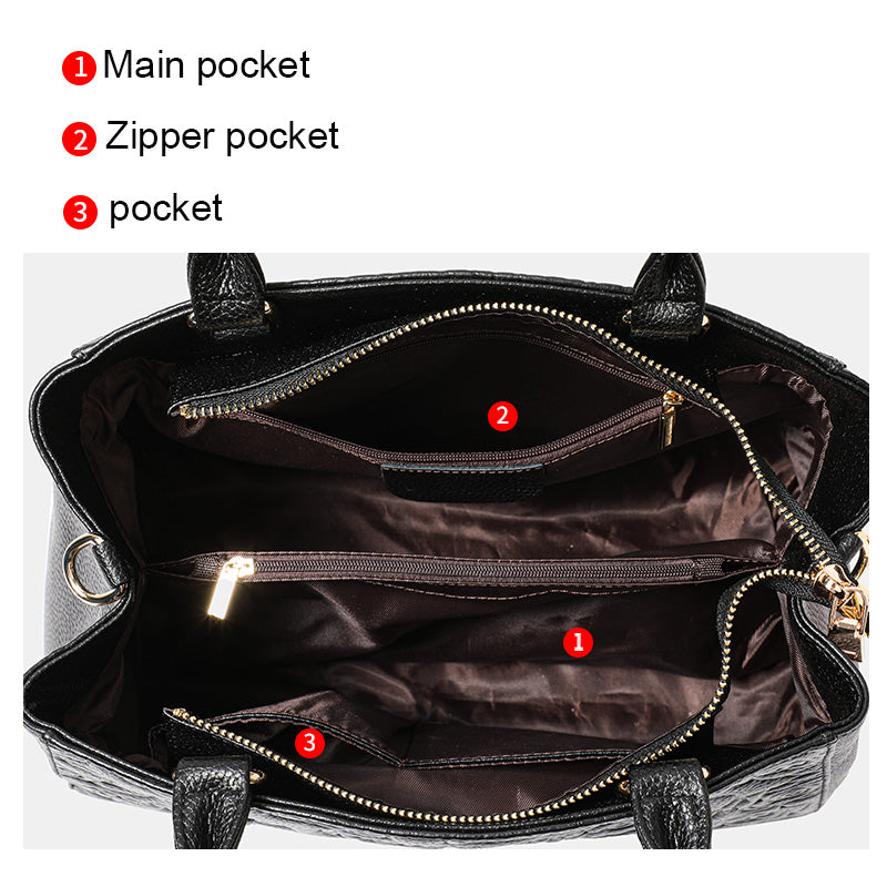 Genuine Cowhide Embossed Rose Floral Womens Commute Handbag,Horizontal Spacious Multi Pocket Business Crossbody Shoulder Tote Purse