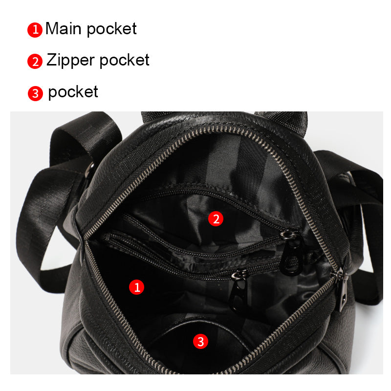 Genuine Cowhide,Pebble Grain,Mini Round Backpack,Women Anti Theft Multi Function Bag,Dual Shoulder Carry,Cross Carry,Daily Shopping,Short Trip