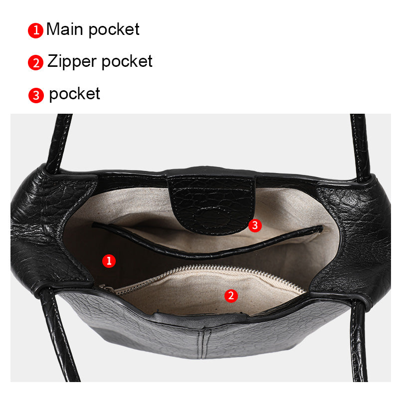 Genuine Natural Cowhide Bubble Grain Womens Mini Bucket Handbag,Vertical Ultra Lightweight Multi Pocket Casual Daily Commute Travel Shoulder Purse