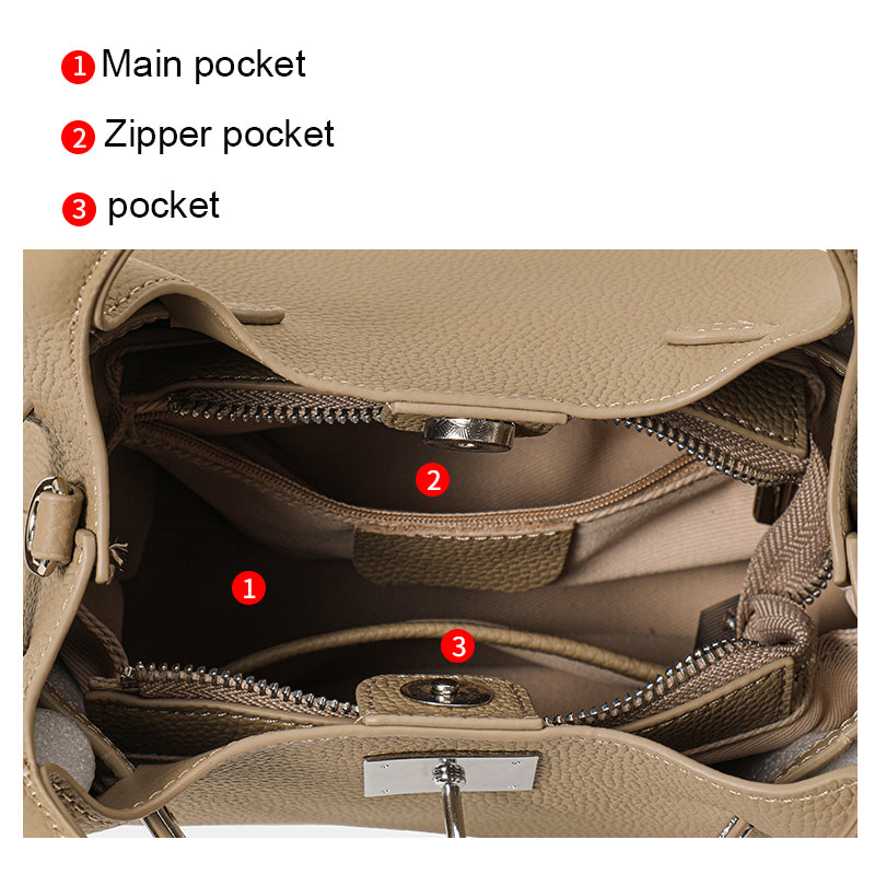 Genuine leather basket bucket bag for women, shoulder bag, crossbody bag, commuter bag, large capacity, fashionable and trendy.