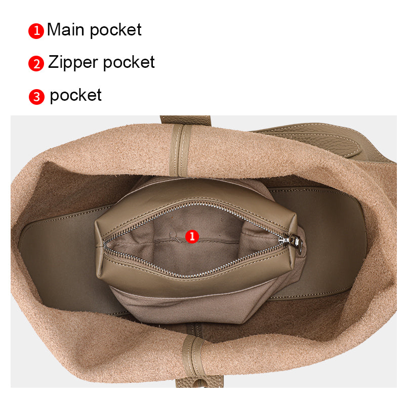 Genuine Cowhide Womens Hobo Tote Bag,Pebbled Grain Combo Shoulder Purse,Large Capacity Commute Mother Daughter Handbag