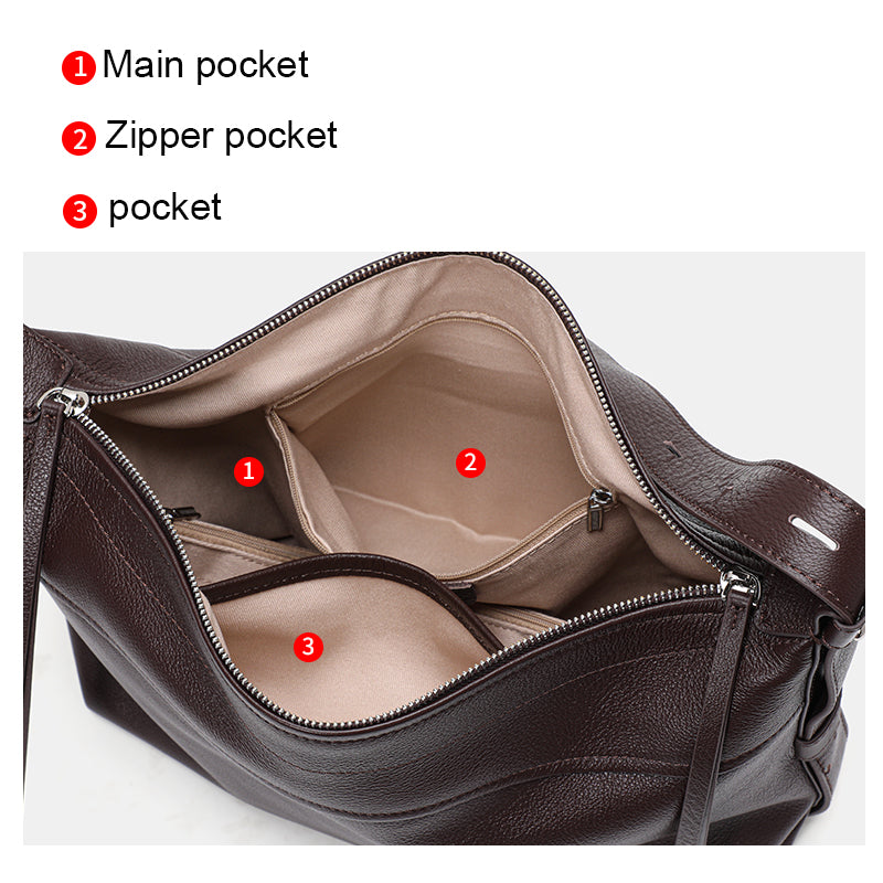 Genuine Cowhide Womens Bag,Natural Pebbled Grain Slouch Hobo Tote,Adjustable Wide Strap Daily Commute Shoulder Handbag