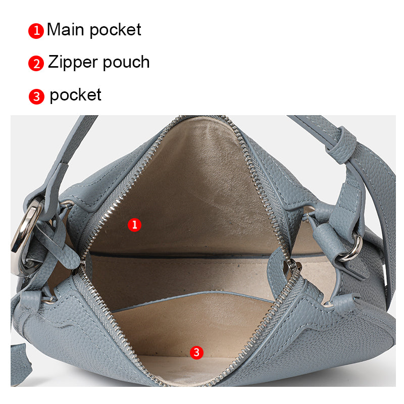 Genuine Cowhide Grain Crescent Hobo Bag,Dual Adjustable Leather Straps Multi Compartment Womens Crossbody Shoulder Purse