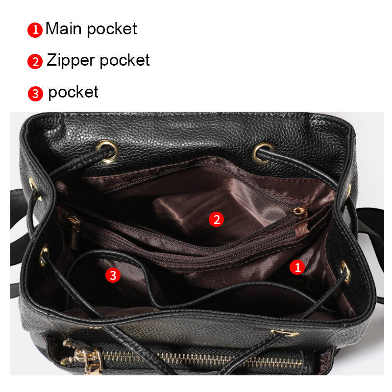 Genuine Cowhide,Pebble Grain,Flap Drawstring Backpack,Women Anti Theft Convertible Bag,Dual Shoulder Carry,Cross Carry,Daily Outing,Short Trip