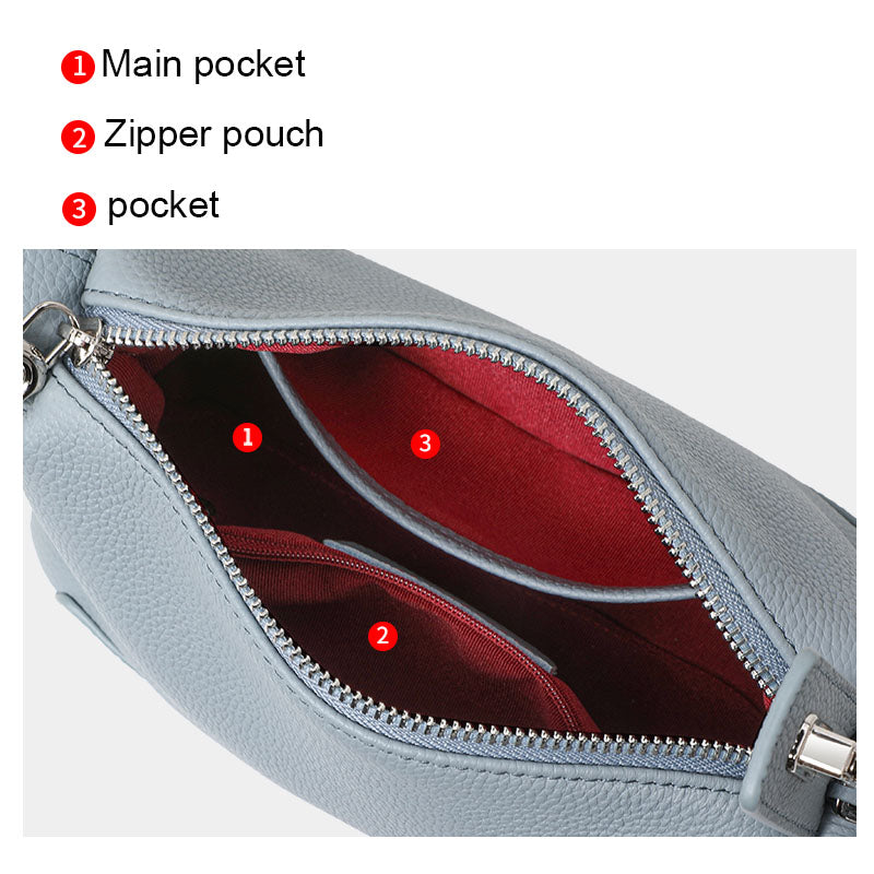 Genuine Cowhide Pebbled Mini Hobo Handbag,Detachable Adjustable Crossbody Strap Multi Compartment Womens Two Way Carry Shoulder Purse