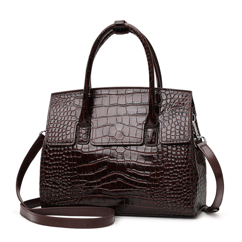 Genuine Cowhide Women Tote Bag,Glossy Crocodile Grain Structured Trapezoid Handbag Multi Compartment Internal Storage Pockets