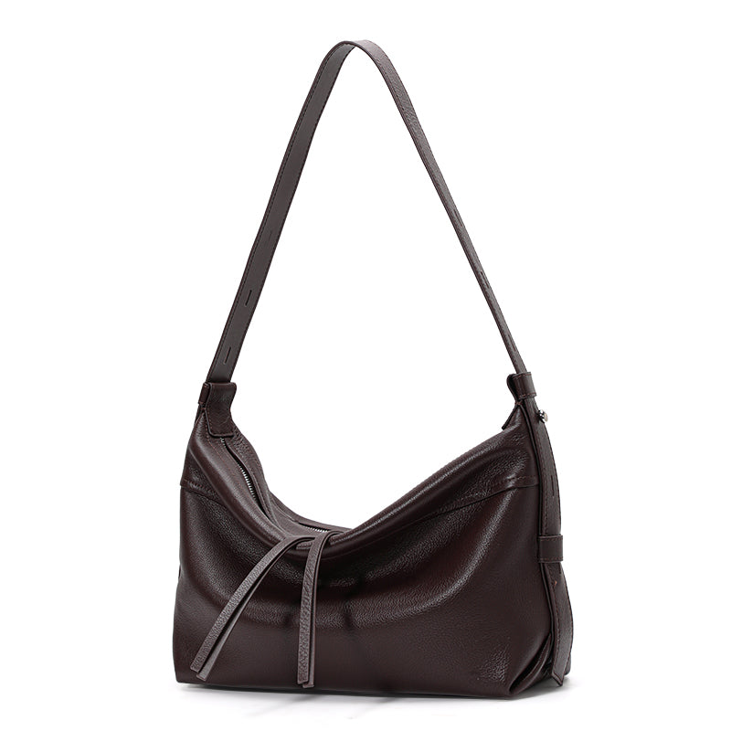 Genuine Cowhide Womens Bag,Natural Pebbled Grain Slouch Hobo Tote,Adjustable Wide Strap Daily Commute Shoulder Handbag