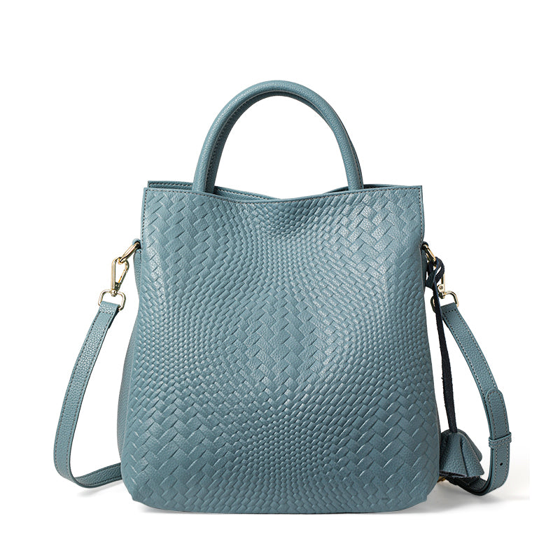 Genuine Cowhide Womens Woven Tote Handbag,Multi Color Vertical Shoulder Purse,Detachable Crossbody Strap Large Capacity Daily Bag