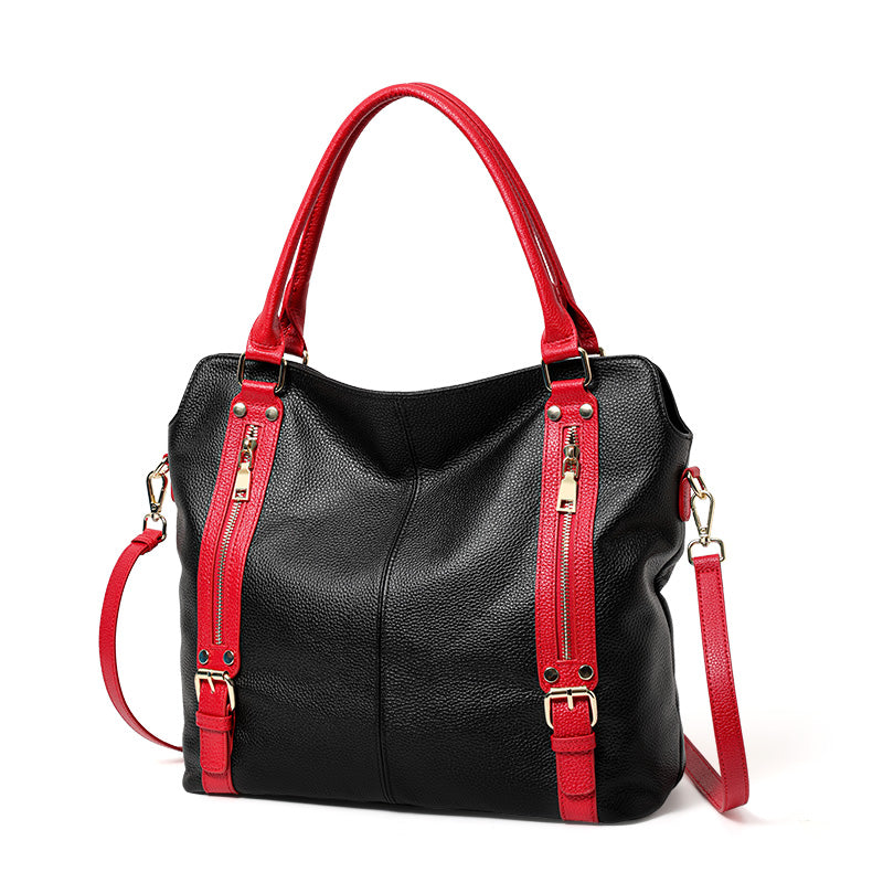 Genuine Cowhide Color Block Pebbled Womens Oversized Hobo Tote Bag,Soft Spacious Multi Zipper Pocket Travel Crossbody Shoulder Handbag