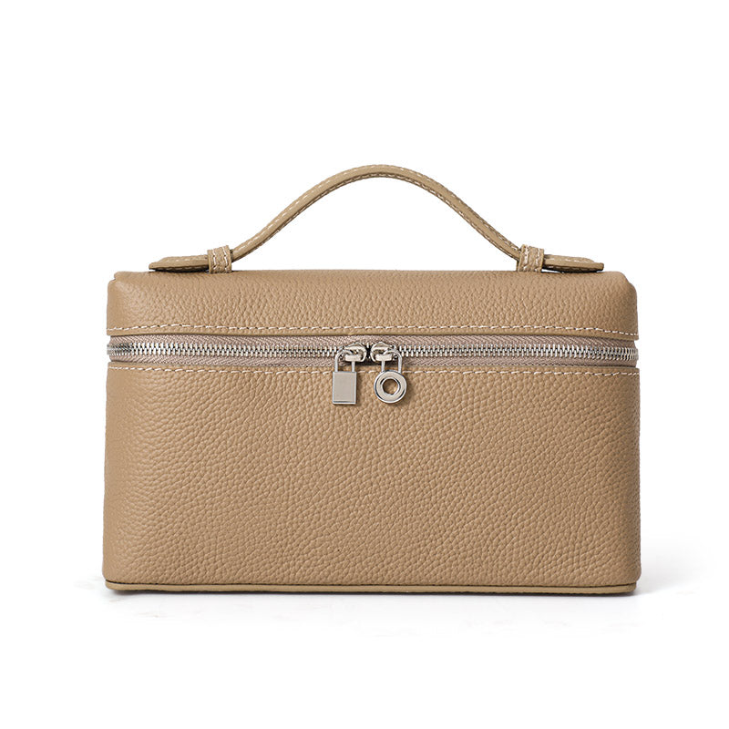 Genuine Cowhide Women Box Bag,Pebbled Grain Rectangular Mini Handbag Detachable Crossbody Strap Inner Pocket