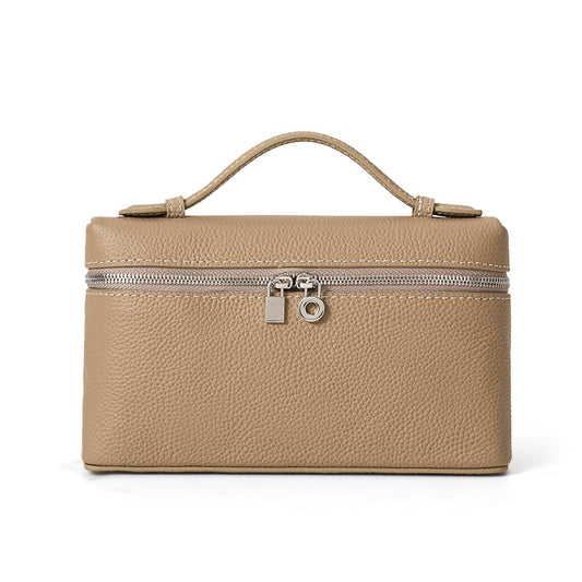 Genuine Cowhide Women's Box Bag, Pebbled Grain Rectangular Mini Handbag Detachable Crossbody Strap Inner Pocket