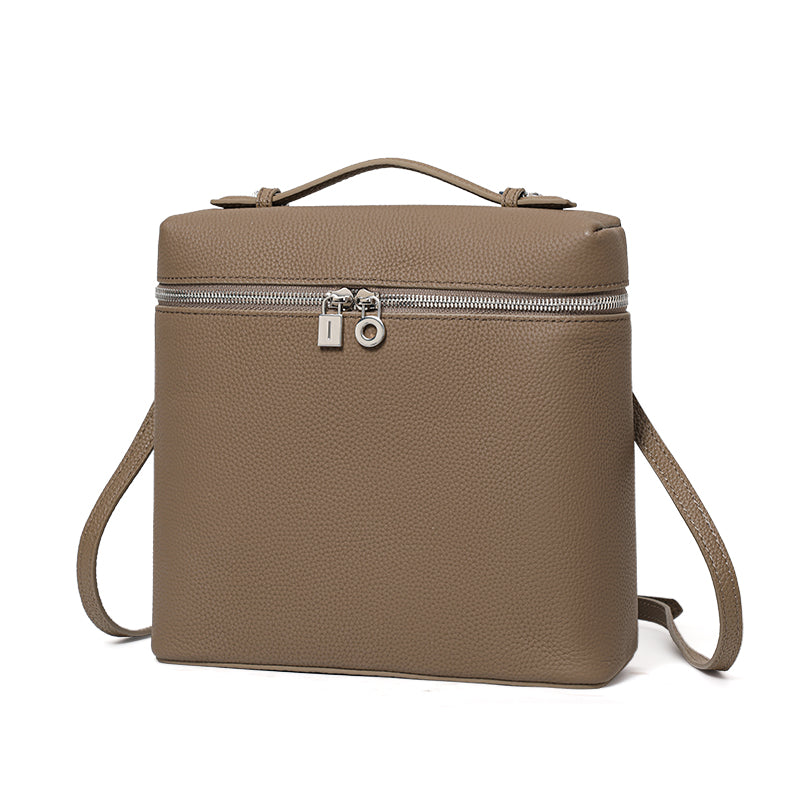 Genuine Cowhide Women Backpack,Pebbled Grain Square Box Handbag Detachable Adjustable Shoulder Straps Multi Inner Storage Pockets