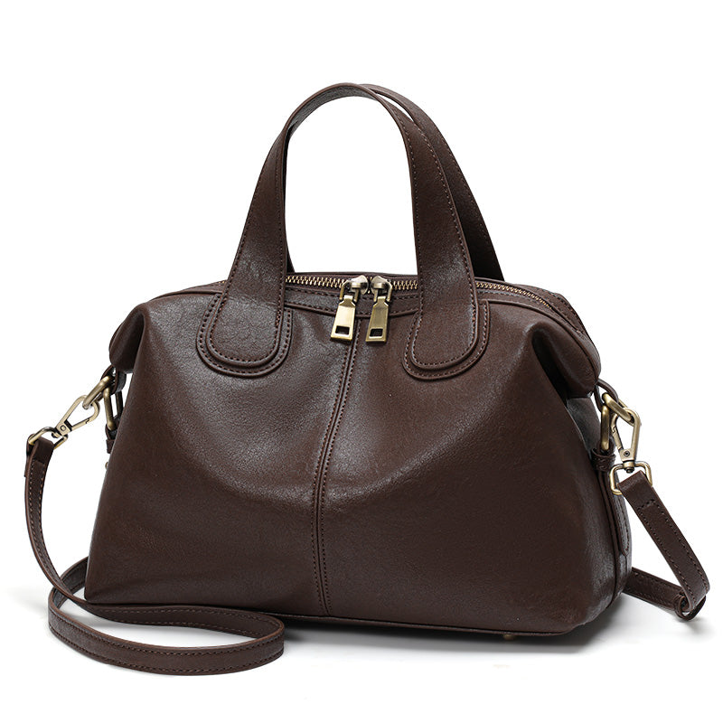Genuine Cowhide Womens Bag,Dual Removable Straps Pillow Duffle Handbag,Multi Pocket Vintage Daily Travel Crossbody Purse