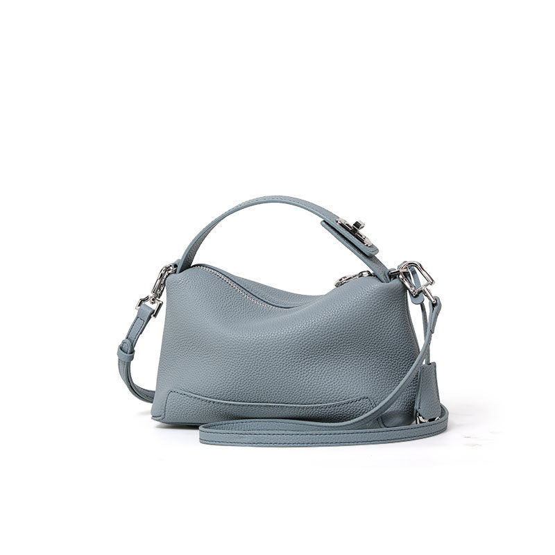 Genuine Cowhide Pebbled Mini Hobo Handbag,Detachable Adjustable Crossbody Strap Multi Compartment Womens Two Way Carry Shoulder Purse