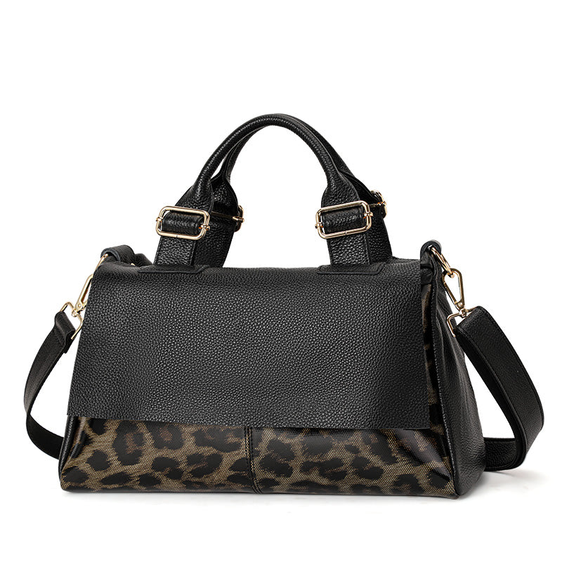 Genuine Cowhide Women Shoulder Bag,Pebble Leopard Grain Flap Pillow Handbag Adjustable Strap Multi Layer Inner Pockets