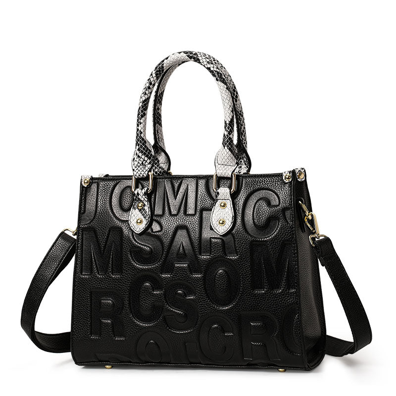 Genuine Cowhide,Embossed Letter Pebble Grain,Square Tote Bag,Women Convertible Work Bag,Hand Carry,Cross Shoulder Carry,Office Commute,Short Travel