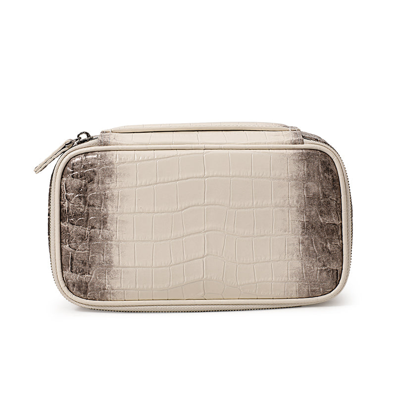 Genuine Cowhide Womens Makeup Bag,Crocodile Embossed Portable Cosmetic Pouch,Mini Travel Skincare Storage Case