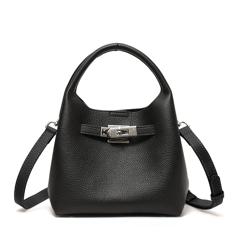 Genuine leather basket bucket bag for women, shoulder bag, crossbody bag, commuter bag, large capacity, fashionable and trendy.
