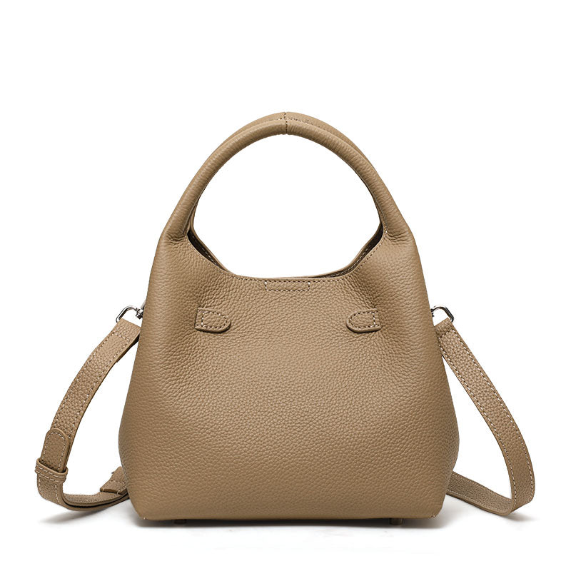 Genuine leather basket bucket bag for women, shoulder bag, crossbody bag, commuter bag, large capacity, fashionable and trendy.