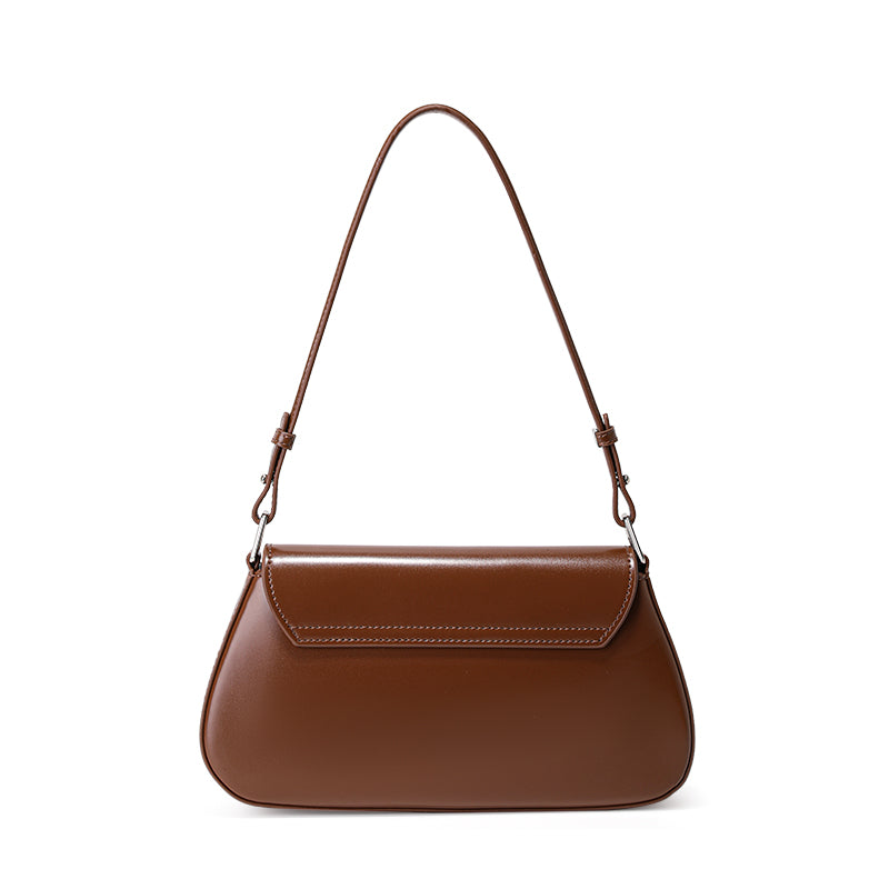 Genuine Cowhide Womens Underarm Crossbody Bag,Glossy Plain Leather Flap Long Purse,Adjustable Strap Vintage Commute Handbag