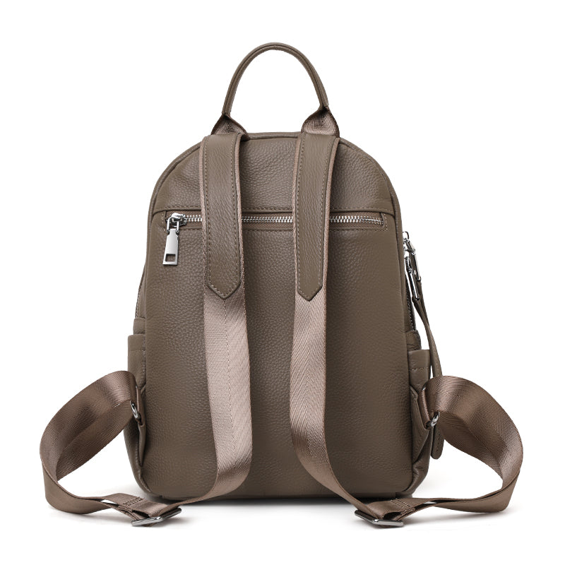Genuine Cowhide Womens Backpack,Pebbled Quilted Multi Pocket Rucksack,Adjustable Wide Strap Anti Theft Travel Daypack
