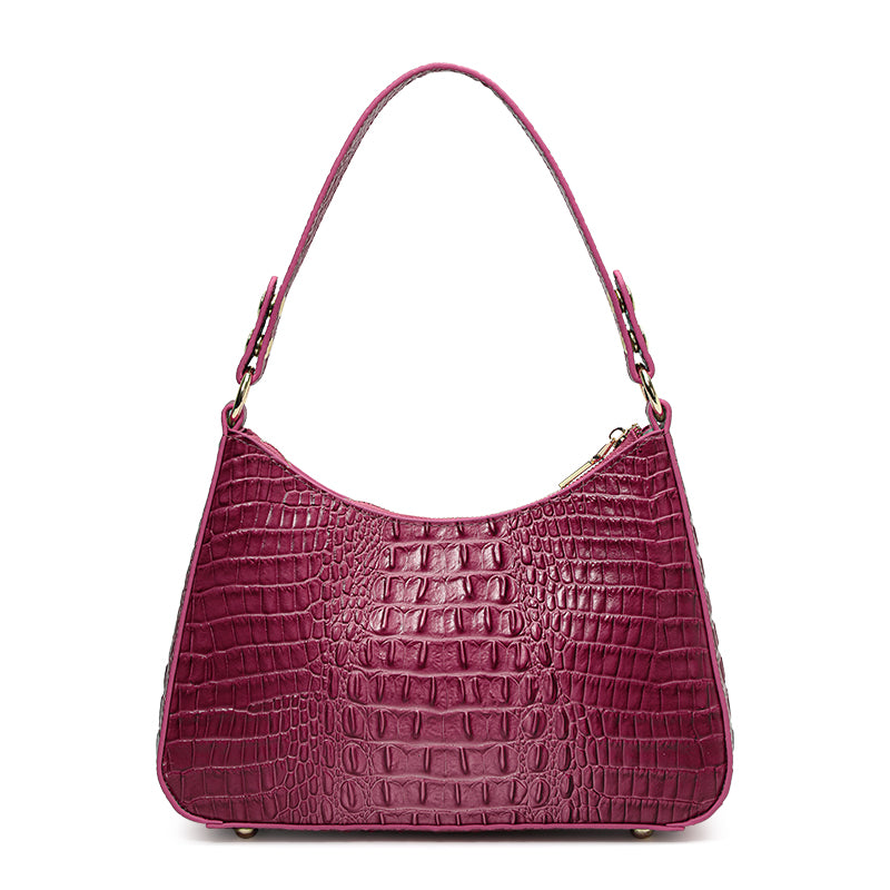 Genuine Cowhide Womens Shoulder Underarm Bag,Matte Crocodile Embossed Crescent Purse,Adjustable Strap Daily Commute Handbag