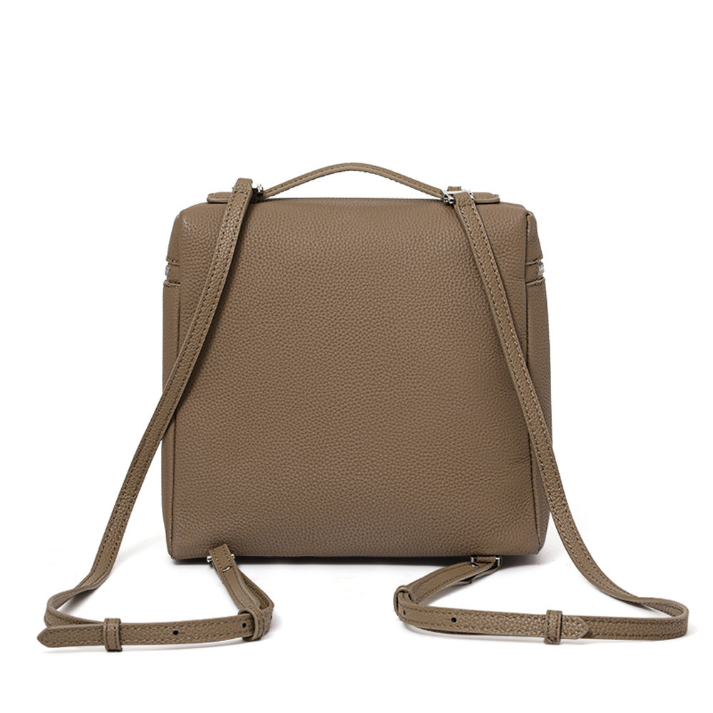 Genuine Cowhide Women Backpack,Pebbled Grain Square Box Handbag Detachable Adjustable Shoulder Straps Multi Inner Storage Pockets