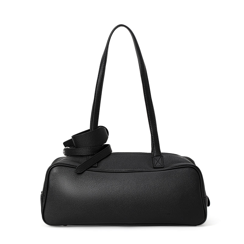 Genuine Cowhide Womens Underarm Shoulder Bag,Pebbled Grain Double Zip Pillow Purse,Multi Compartment Daily Commute Handbag