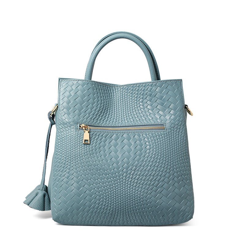 Genuine Cowhide Womens Woven Tote Handbag,Multi Color Vertical Shoulder Purse,Detachable Crossbody Strap Large Capacity Daily Bag