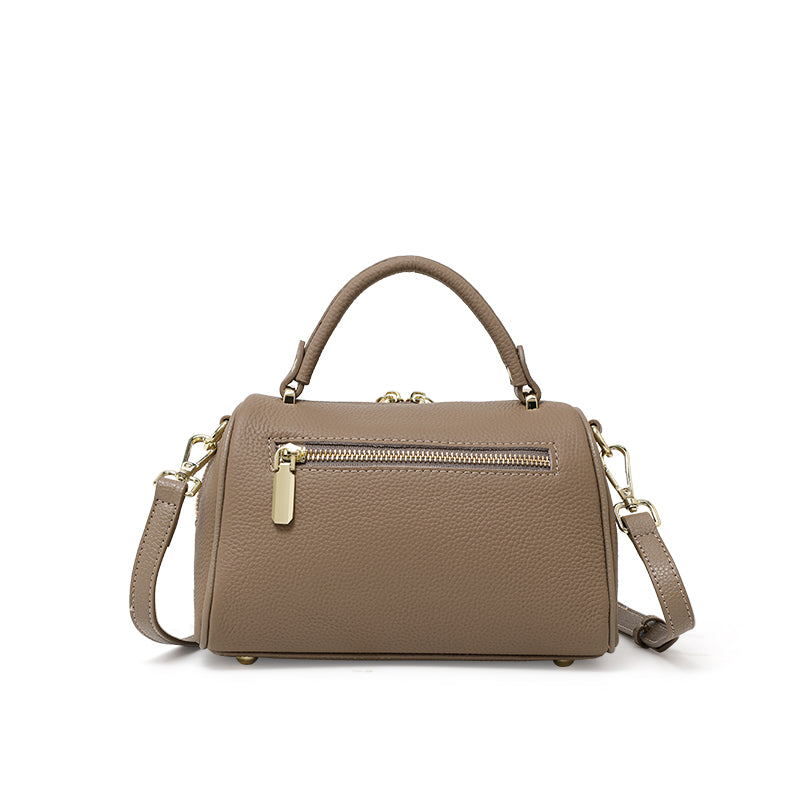 Genuine Cowhide Pebbled Mini Pillow Handbag,Adjustable Detachable Crossbody Strap Double Zipper Multi Compartment Womens Two Way Carry Purse