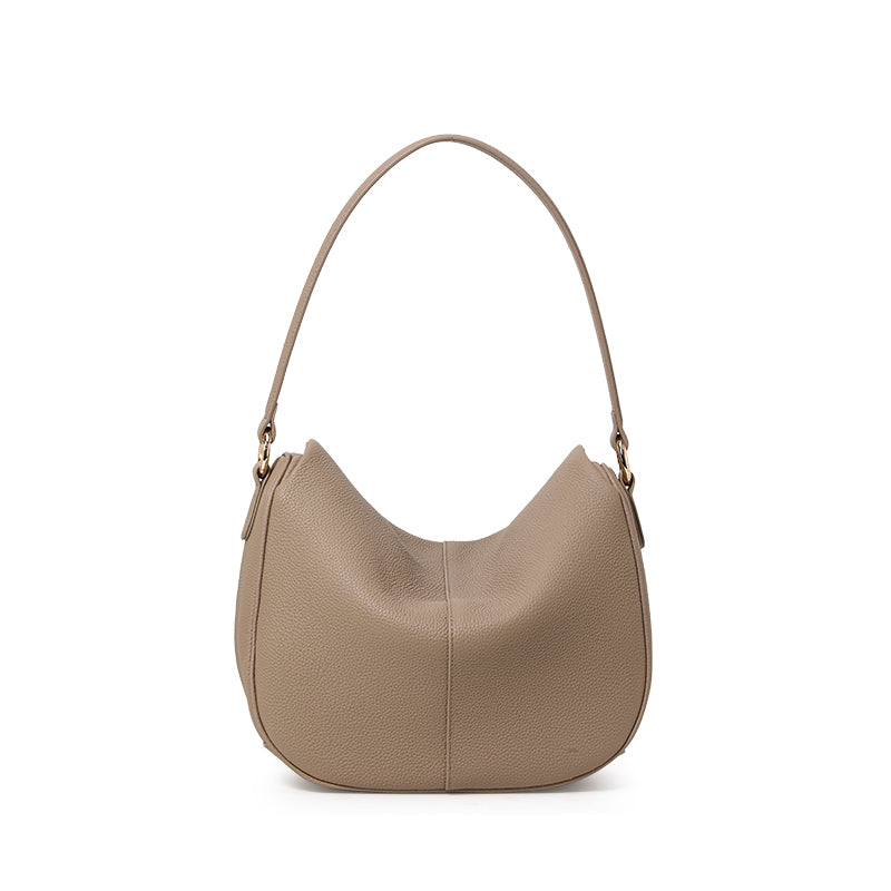 Genuine Cowhide Pebbled Crescent Hobo Shoulder Bag,Detachable Adjustable Cross Strap Magnetic Flap Multi Compartment Womens Two Way Carry Purse