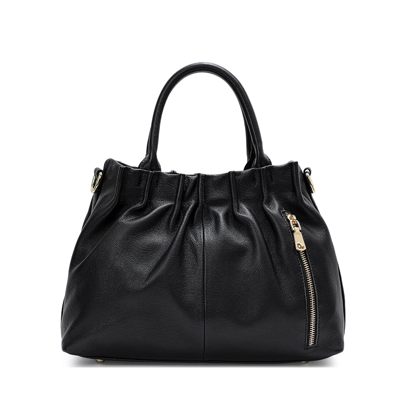 Genuine Cowhide Womens Handbag,Gathered Pebbled Cloud Tote,Detachable Strap Large Capacity Crossbody Purse