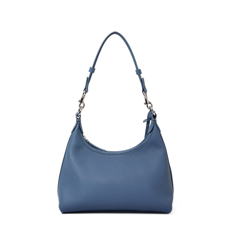 Genuine Cowhide Litchi Grain Crescent Hobo Purse,Adjustable Detachable Shoulder Strap Multi Compartment Womens Underarm Crossbody Handbag