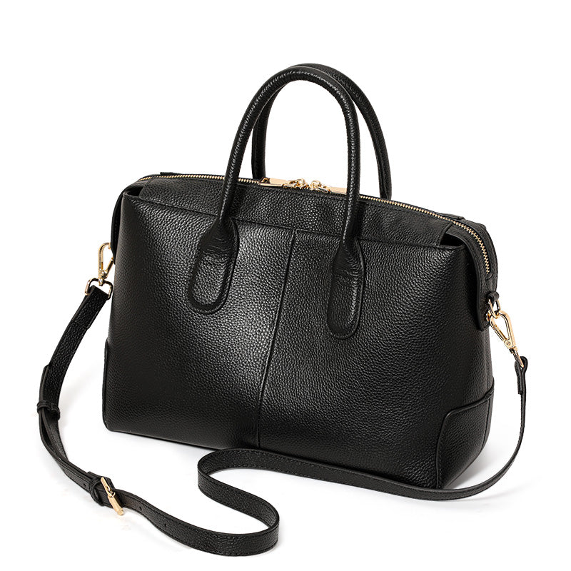 Genuine Cowhide,Pebble Grain,Horizontal Zip Handbag,Women Detachable Strap Bag,Hand Carry,Cross Shoulder Carry,Office Commute,Daily Travel