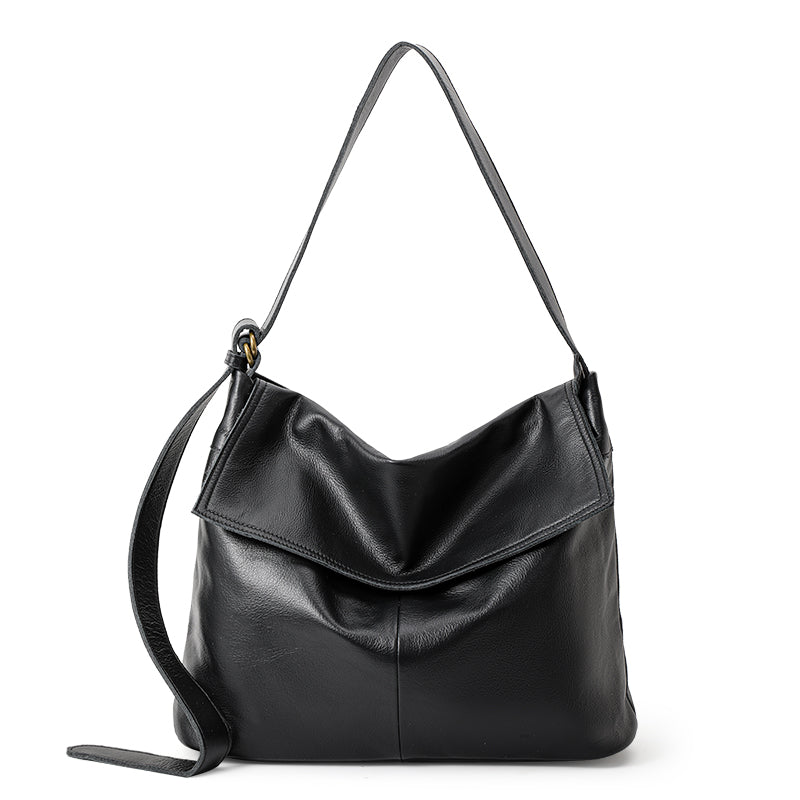 Genuine Cowhide Womens Flap Shoulder Tote,Pebbled Grain Large Capacity Hobo,Multi Compartment Crossbody Carry Bag
