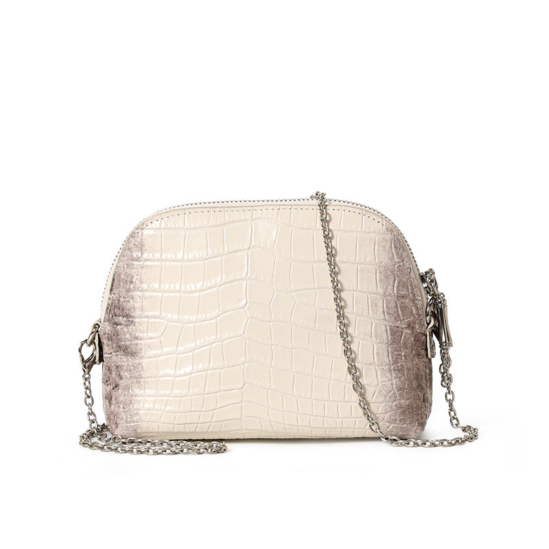 Genuine Cowhide Womens Crossbody Bag,Ombre Crocodile Embossed Shell Purse,Zipper Pocket Detachable Chain Shoulder Bag