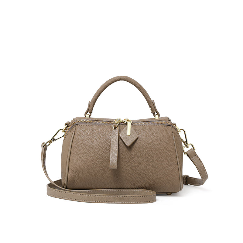 Genuine Cowhide Pebbled Mini Pillow Handbag,Adjustable Detachable Crossbody Strap Double Zipper Multi Compartment Womens Two Way Carry Purse