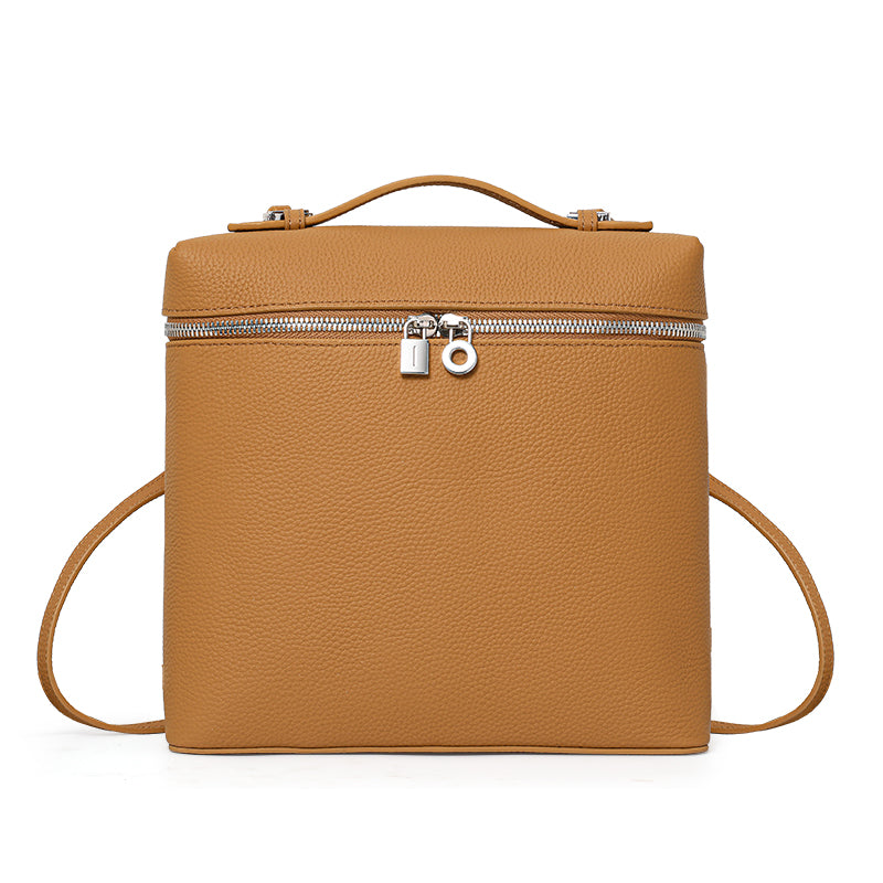 Genuine Cowhide Women Backpack,Pebbled Grain Square Box Handbag Detachable Adjustable Shoulder Straps Multi Inner Storage Pockets