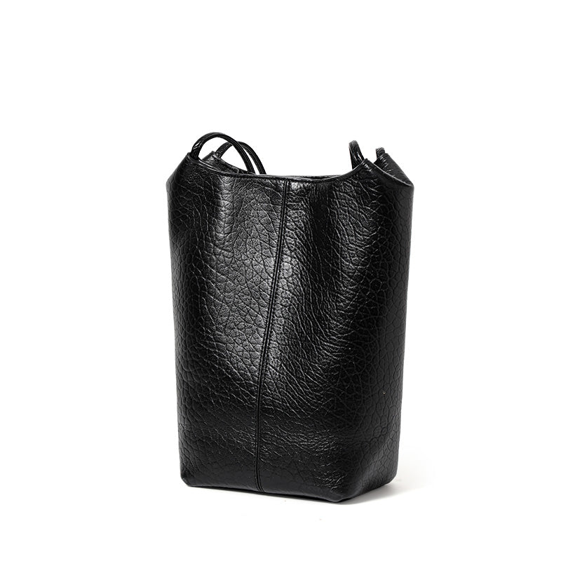 Genuine Natural Cowhide Bubble Grain Womens Mini Bucket Handbag,Vertical Ultra Lightweight Multi Pocket Casual Daily Commute Travel Shoulder Purse