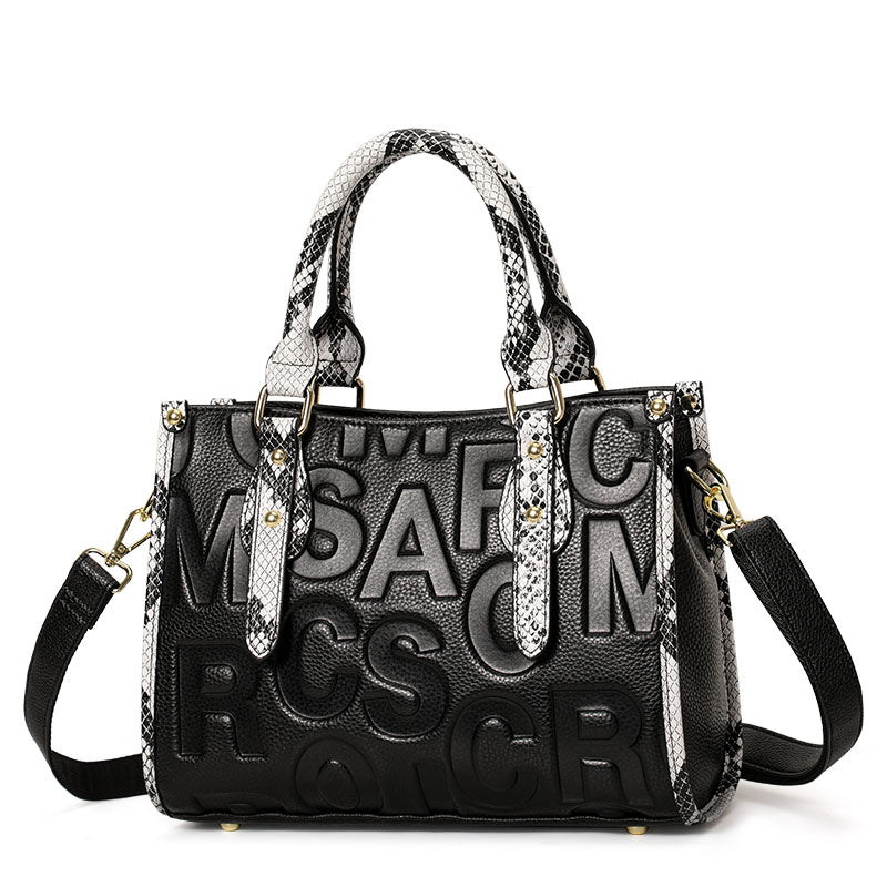 Genuine Cowhide,Embossed Letter Pebble Grain,Rectangle Tote Bag,Women Convertible Handbag,Hand Carry,Cross Shoulder Carry,Daily Commute,Business Trip
