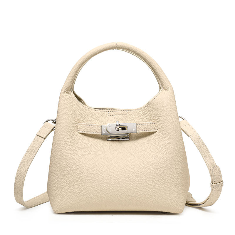 Genuine leather basket bucket bag for women, shoulder bag, crossbody bag, commuter bag, large capacity, fashionable and trendy.