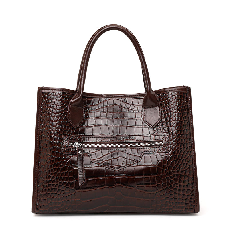 Genuine Cowhide,Glossy Crocodile Grain,Vertical Tote Bag,Women Convertible Work Bag,Hand Carry,Cross Shoulder Carry,Office Commute,Business Trip