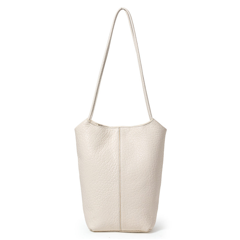 Genuine Natural Cowhide Bubble Grain Womens Mini Bucket Handbag,Vertical Ultra Lightweight Multi Pocket Casual Daily Commute Travel Shoulder Purse