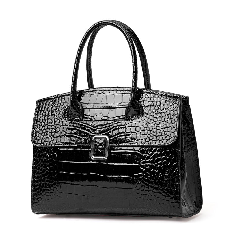 Genuine Cowhide,Glossy Crocodile Grain,Flap Tote Bag,Women Convertible Work Bag,Hand Carry,Cross Shoulder Carry,Office Commute,Business Trip