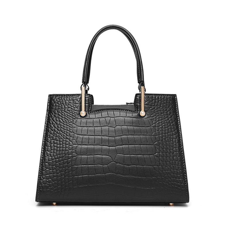 Genuine Cowhide Women Tote Bag,Crocodile Grain Trapezoid Handbag Detachable Crossbody Strap Multi Inner Pockets