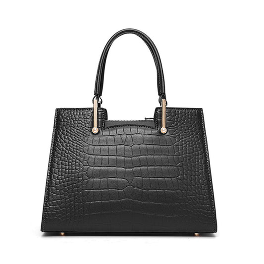 Genuine Cowhide Women's Tote Bag, Crocodile Grain Trapezoid Handbag, Detachable Crossbody Strap, Multiple Inner Pockets