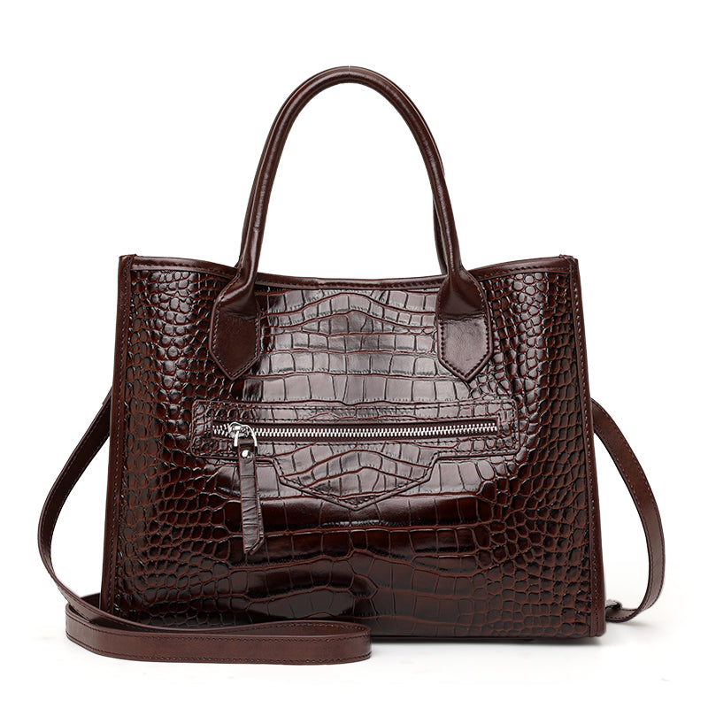 Genuine Cowhide,Glossy Crocodile Grain,Vertical Tote Bag,Women Convertible Work Bag,Hand Carry,Cross Shoulder Carry,Office Commute,Business Trip